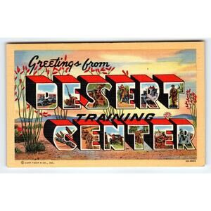 Greetings from Desert Training Center WWII Linen Letter Postcard by Curt Teich
